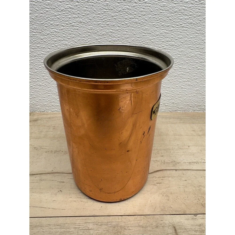 Vtg Copper Gourmet Canister With Brass Tag Made In Taiwan